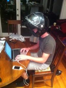 Testing out the fit of the helmet whilst writing this bog